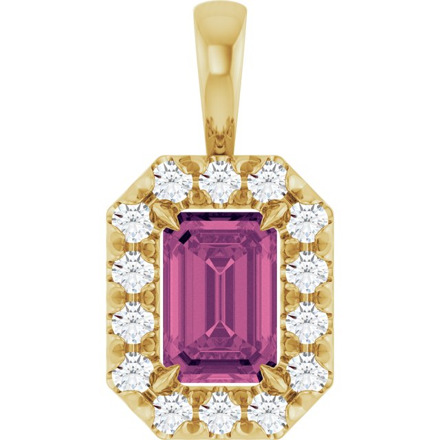 14K Yellow 6x4 mm Natural Pink Tourmaline & 1/5 CTW Natural Diamond Halo-Style Pendant