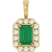 14K Yellow 6x4 mm Natural Emerald & 1/5 CTW Natural Diamond Halo-Style Pendant