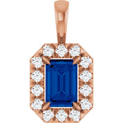 14K Rose 6x4 mm Lab-Grown Blue Sapphire & 1/5 CTW Natural Diamond Halo-Style Pendant