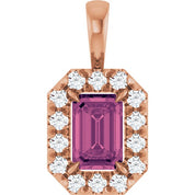 14K Rose 6x4 mm Natural Pink Tourmaline & 1/5 CTW Natural Diamond Halo-Style Pendant