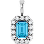 14K White 6x4 mm Natural Aquamarine & 1/5 CTW Natural Diamond Halo-Style Pendant