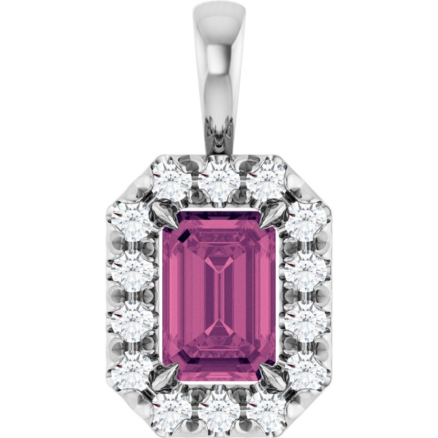 Sterling Silver 6x4 mm Natural Pink Tourmaline & 1/5 CTW Natural Diamond Halo-Style Pendant