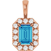 14K Rose 6x4 mm Natural Blue Zircon & 1/5 CTW Natural Diamond Halo-Style Pendant