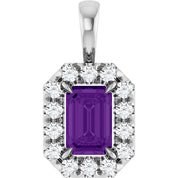 14K White 6x4 mm Natural Amethyst & 1/5 CTW Natural Diamond Halo-Style Pendant