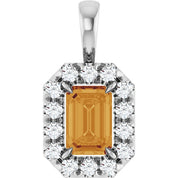 14K White 6x4 mm Natural Citrine & 1/5 CTW Natural Diamond Halo-Style Pendant