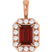 14K Rose 6x4 mm Natural Mozambique Garnet & 1/5 CTW Natural Diamond Halo-Style Pendant