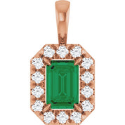 14K Rose 6x4 mm Natural Emerald & 1/5 CTW Natural Diamond Halo-Style Pendant