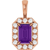 14K Rose 6x4 mm Natural Amethyst & 1/5 CTW Natural Diamond Halo-Style Pendant