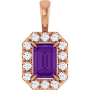 14K Rose 6x4 mm Natural Amethyst & 1/5 CTW Natural Diamond Halo-Style Pendant