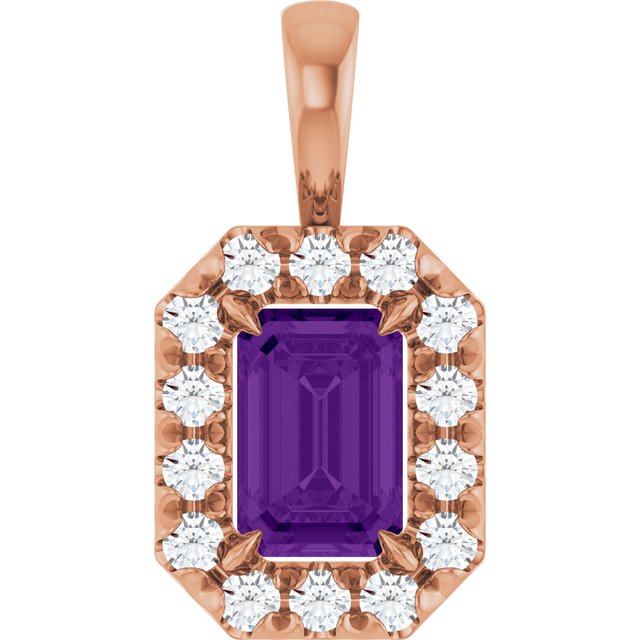 14K Rose 6x4 mm Natural Amethyst & 1/5 CTW Natural Diamond Halo-Style Pendant
