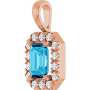 14K Rose 6x4 mm Natural Aquamarine & 1/5 CTW Natural Diamond Halo-Style Pendant