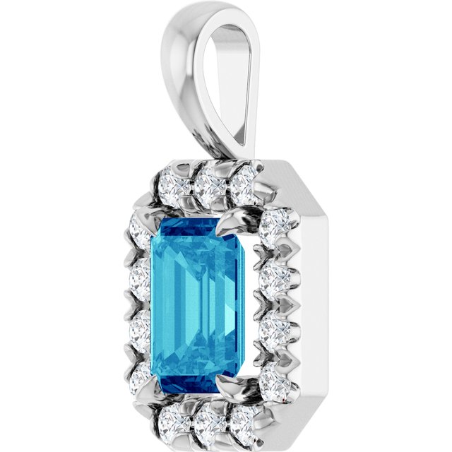 Sterling Silver 6x4 mm Natural Blue Zircon & 1/5 CTW Natural Diamond Halo-Style Pendant