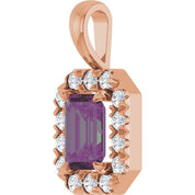 14K Lab-Grown Alexandrite & Emerald with Natural Diamond Halo-Style Pendant
