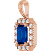 14K Rose 6x4 mm Lab-Grown Blue Sapphire & 1/5 CTW Natural Diamond Halo-Style Pendant