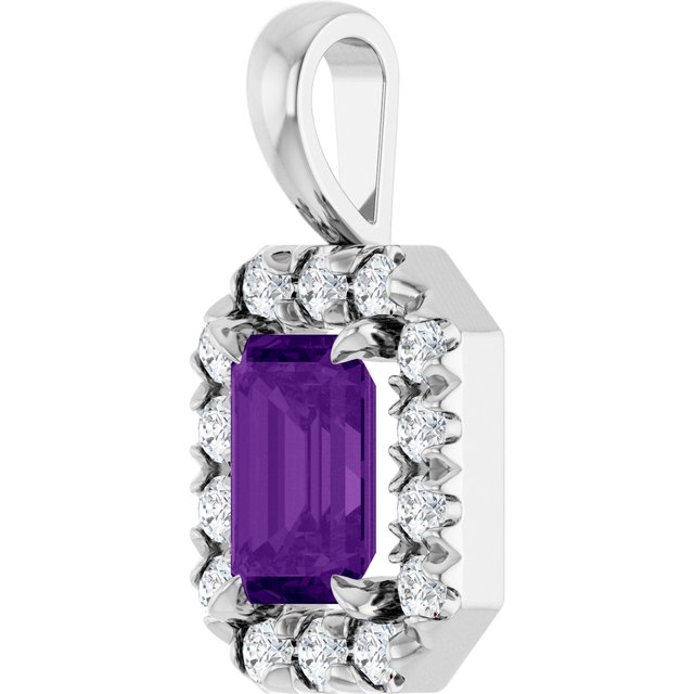 14K White 6x4 mm Natural Amethyst & 1/5 CTW Natural Diamond Halo-Style Pendant