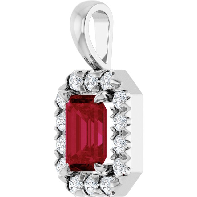 Sterling Silver 6x4 mm Lab-Grown Ruby & 1/5 CTW Natural Diamond Halo-Style Pendant