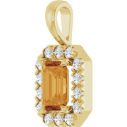 14K Yellow 6x4 mm Natural Citrine & 1/5 CTW Natural Diamond Halo-Style Pendant