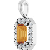 Sterling Silver 6x4 mm Natural Citrine & 1/5 CTW Natural Diamond Halo-Style Pendant