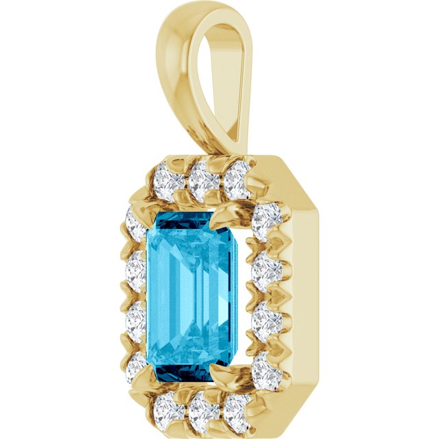 14K Yellow 6x4 mm Natural Aquamarine & 1/5 CTW Natural Diamond Halo-Style Pendant