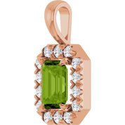 14K Rose 6x4 mm Natural Peridot & 1/5 CTW Natural Diamond Halo-Style Pendant