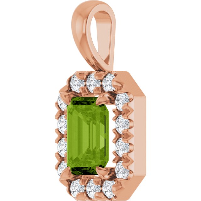 14K Rose 6x4 mm Natural Peridot & 1/5 CTW Natural Diamond Halo-Style Pendant