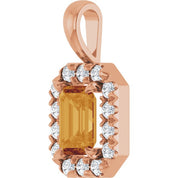 14K Rose 6x4 mm Natural Citrine & 1/5 CTW Natural Diamond Halo-Style Pendant