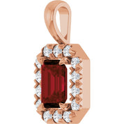 14K Rose 6x4 mm Natural Mozambique Garnet & 1/5 CTW Natural Diamond Halo-Style Pendant