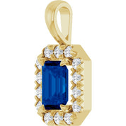 14K Yellow 6x4 mm Natural Blue Sapphire & 1/5 CTW Natural Diamond Halo-Style Pendant