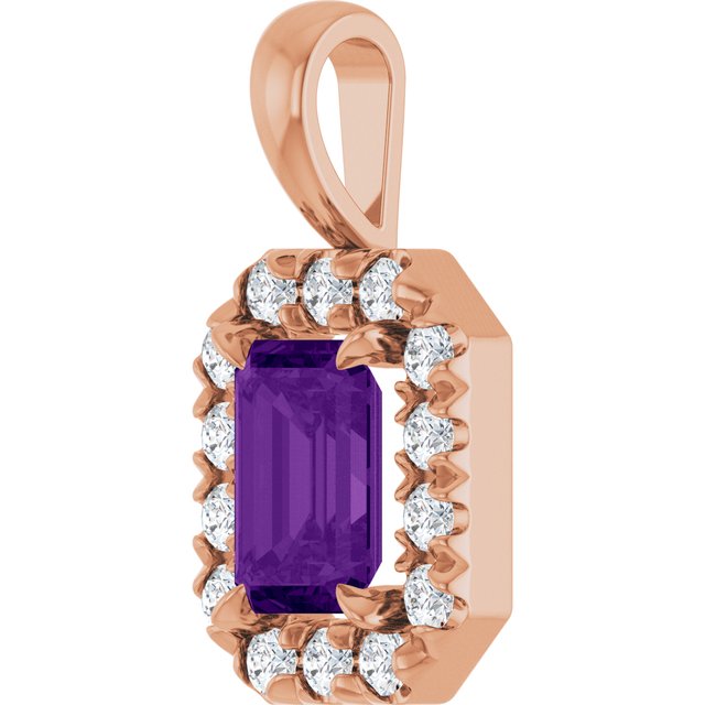 14K Rose 6x4 mm Natural Amethyst & 1/5 CTW Natural Diamond Halo-Style Pendant