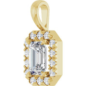 14K Yellow 6x4 mm Natural White Sapphire & 1/5 CTW Natural Diamond Halo-Style Pendant