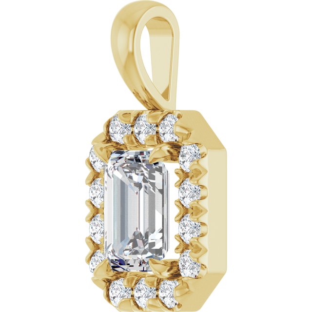 14K Yellow 6x4 mm Natural White Sapphire & 1/5 CTW Natural Diamond Halo-Style Pendant