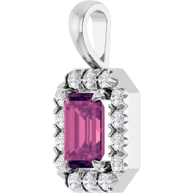 Sterling Silver 6x4 mm Natural Pink Tourmaline & 1/5 CTW Natural Diamond Halo-Style Pendant