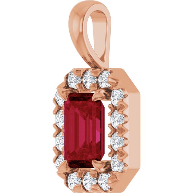 14K Rose 6x4 mm Natural Ruby & 1/5 CTW Natural Diamond Halo-Style Pendant