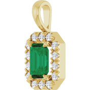 14K Yellow 6x4 mm Natural Emerald & 1/5 CTW Natural Diamond Halo-Style Pendant