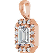 14K Rose 6x4 mm Natural White Sapphire & 1/5 CTW Natural Diamond Halo-Style Pendant