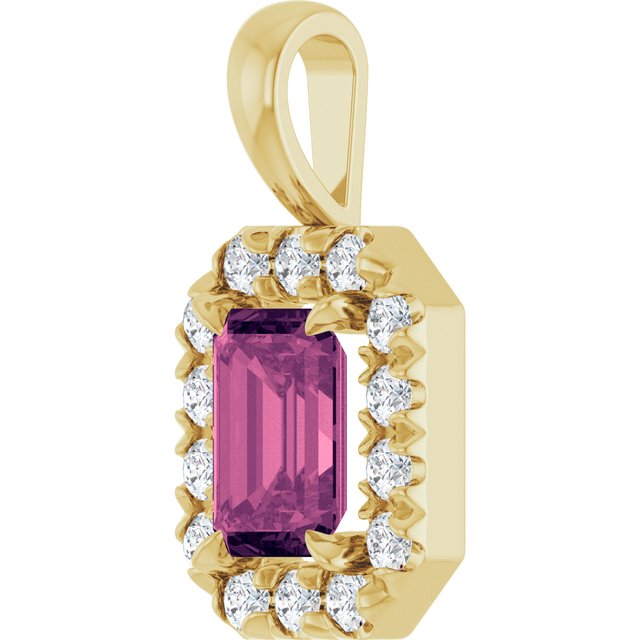 14K Yellow 6x4 mm Natural Pink Tourmaline & 1/5 CTW Natural Diamond Halo-Style Pendant