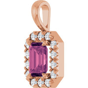 14K Rose 6x4 mm Natural Pink Tourmaline & 1/5 CTW Natural Diamond Halo-Style Pendant