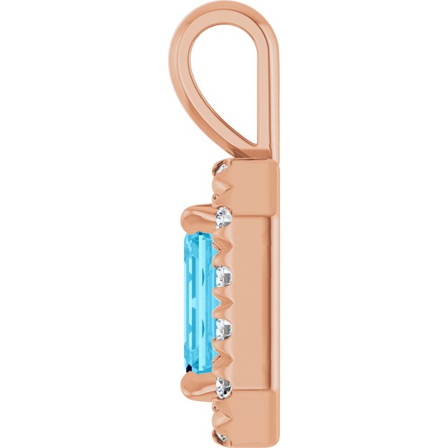 14K Rose 6x4 mm Natural Aquamarine & 1/5 CTW Natural Diamond Halo-Style Pendant