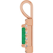 14K Rose 6x4 mm Natural Emerald & 1/5 CTW Natural Diamond Halo-Style Pendant