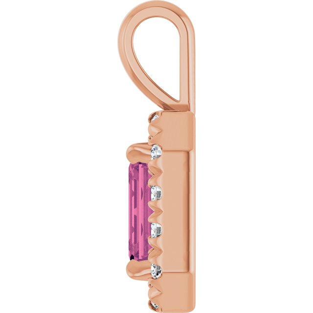 14K Rose 6x4 mm Natural Pink Tourmaline & 1/5 CTW Natural Diamond Halo-Style Pendant