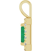 14K Yellow 6x4 mm Lab-Grown Emerald & 1/5 CTW Natural Diamond Halo-Style Pendant