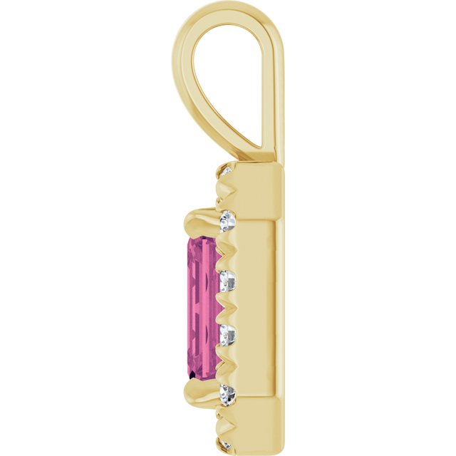 14K Yellow 6x4 mm Natural Pink Tourmaline & 1/5 CTW Natural Diamond Halo-Style Pendant