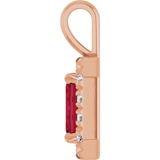 14K Rose 6x4 mm Natural Ruby & 1/5 CTW Natural Diamond Halo-Style Pendant