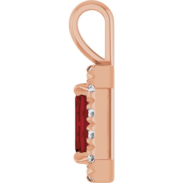 14K Rose 6x4 mm Natural Mozambique Garnet & 1/5 CTW Natural Diamond Halo-Style Pendant