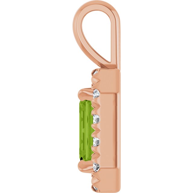 14K Rose 6x4 mm Natural Peridot & 1/5 CTW Natural Diamond Halo-Style Pendant