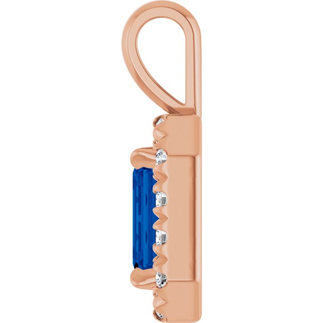 14K Rose 6x4 mm Lab-Grown Blue Sapphire & 1/5 CTW Natural Diamond Halo-Style Pendant