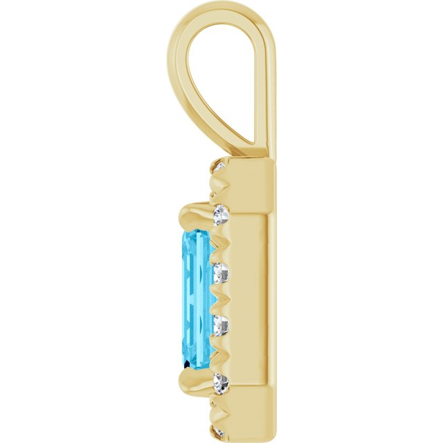 14K Yellow 6x4 mm Natural Aquamarine & 1/5 CTW Natural Diamond Halo-Style Pendant