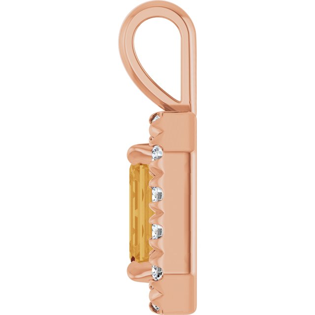 14K Rose 6x4 mm Natural Citrine & 1/5 CTW Natural Diamond Halo-Style Pendant