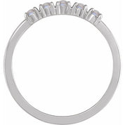 14K White Natural Rainbow Moonstone Cabochon Stackable Ring