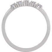 Platinum Natural Rainbow Moonstone Cabochon Stackable Ring
